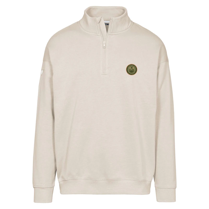 Men's Levelwear Cream Edmonton Oilers Murray Delta Badge Quarter-Zip Pullover Top