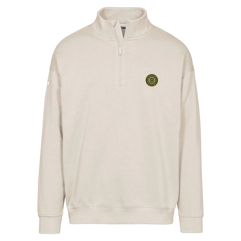Men's Levelwear Cream Boston Bruins Murray Delta Badge Quarter-Zip Pullover Top