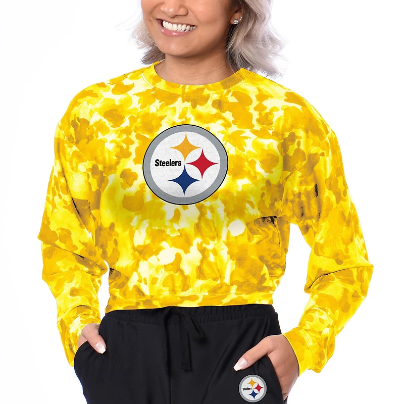 Women's Certo  Gold Pittsburgh Steelers Cropped Long Sleeve T-Shirt