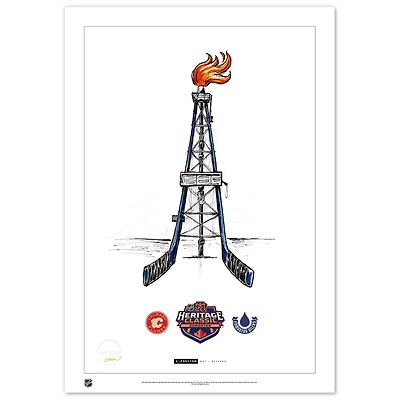 Edmonton Oilers vs. Calgary Flames 2023 NHL Heritage Classic 24" x 36" Sketch Limited Edition Art Print