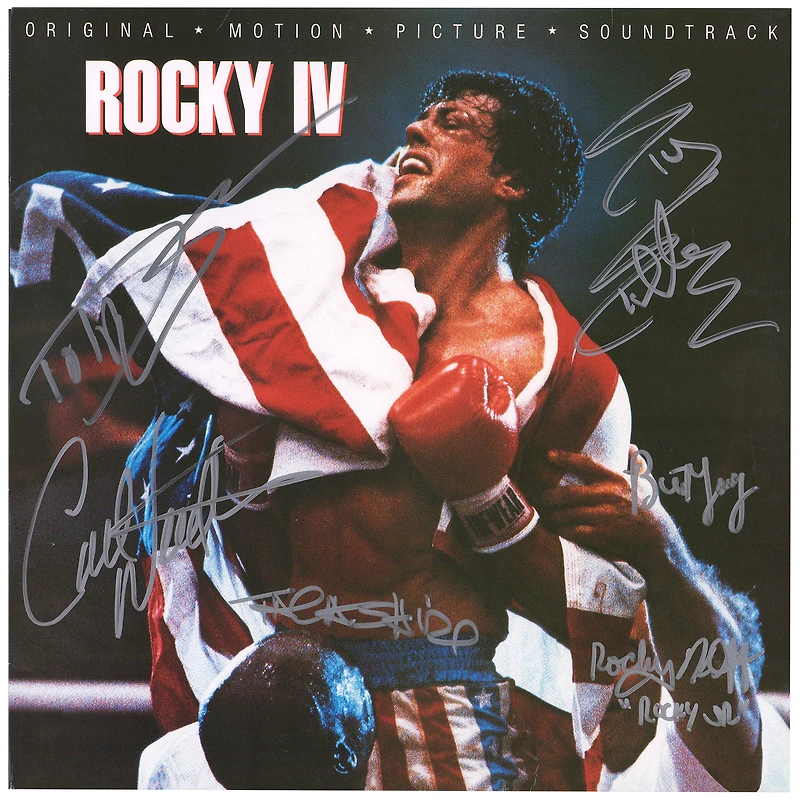 Rocky IV Autographed Album Cover with 5 Signatures and "Rocky Jr." Inscription