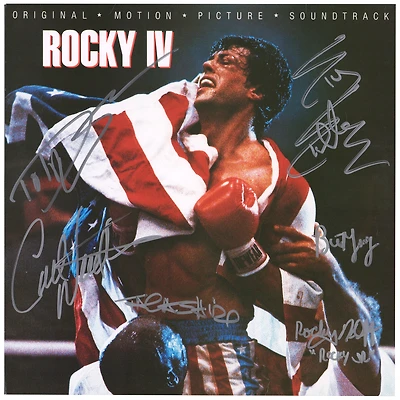 Rocky IV Autographed Album Cover with 5 Signatures and "Rocky Jr." Inscription