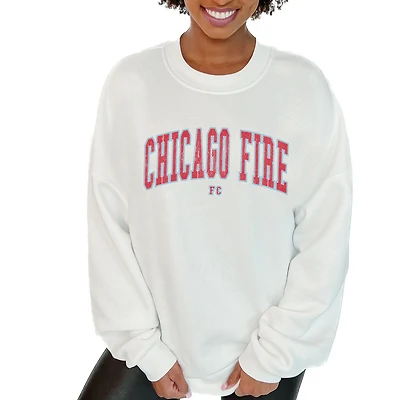 Women's Gameday Couture  White Chicago Fire Oversized Fleece Pullover Sweatshirt
