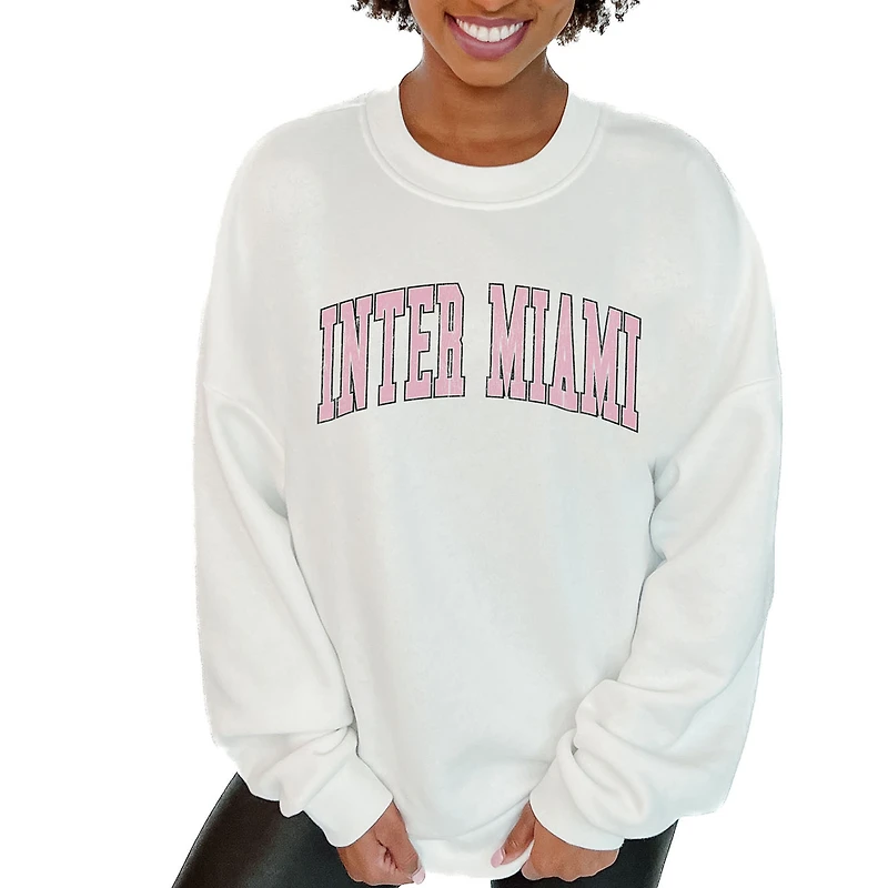 Women's Gameday Couture  White Inter Miami CF Oversized Fleece Pullover Sweatshirt