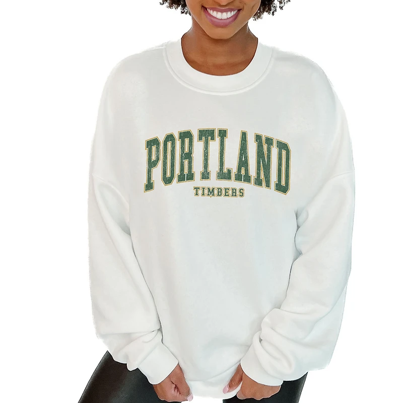 Women's Gameday Couture  White Portland Timbers Oversized Fleece Pullover Sweatshirt