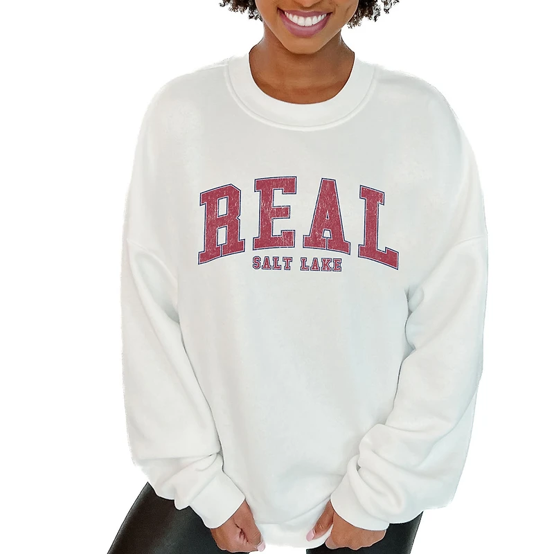 Women's Gameday Couture White Real Salt Lake Oversized Fleece Pullover Sweatshirt