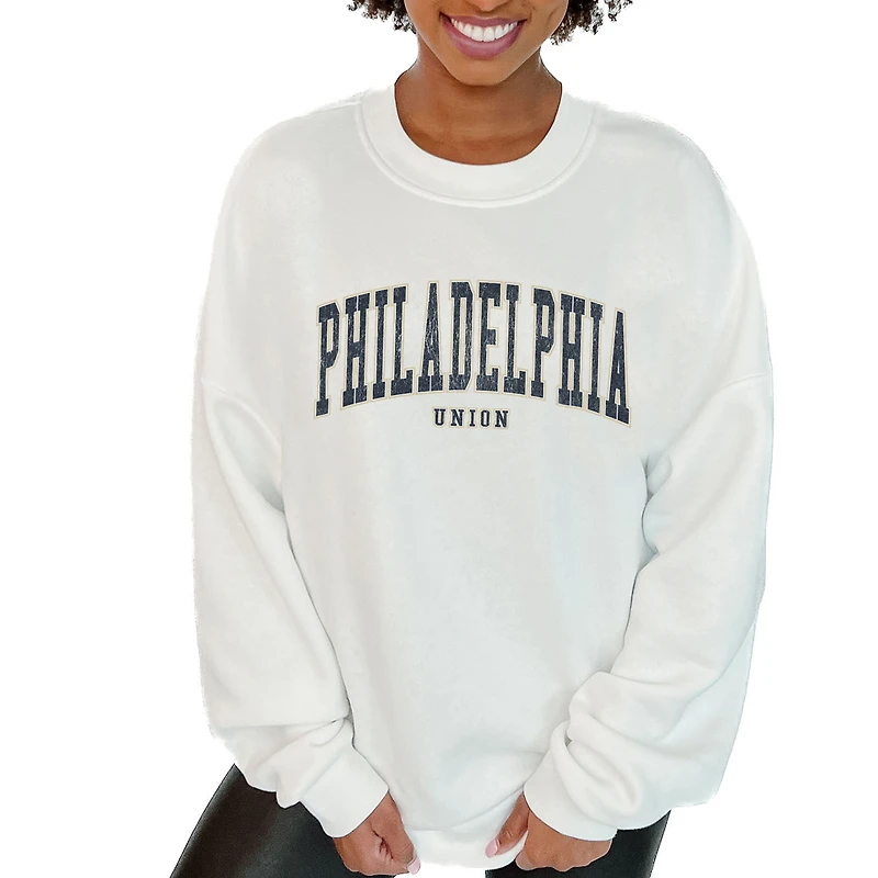 Women's Gameday Couture  White Philadelphia Union Oversized Fleece Pullover Sweatshirt