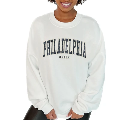 Women's Gameday Couture White Philadelphia Union Oversized Fleece Pullover Sweatshirt