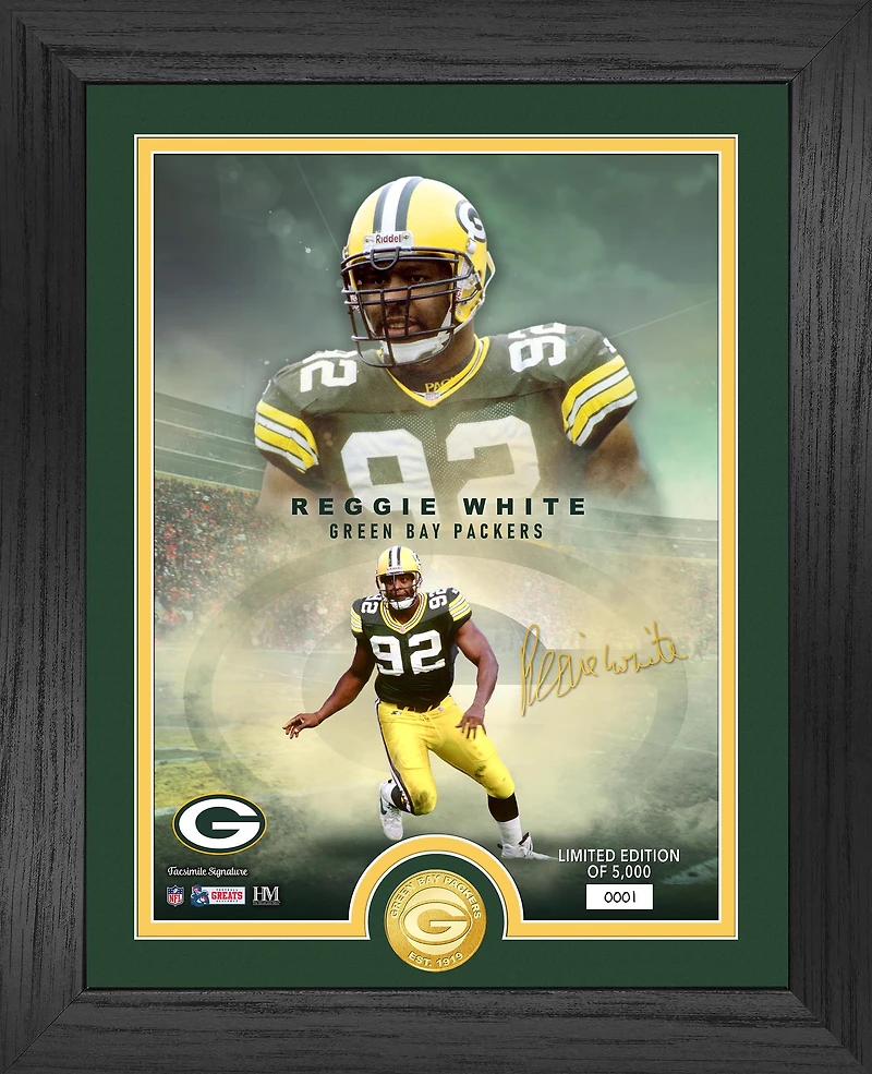 Highland Mint Reggie White Green Bay Packers  13" x 16" Legends Bronze Coin Photo Mint