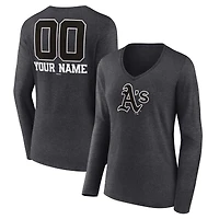 Women's Charcoal Athletics Personalized Monochrome Name & Number Long Sleeve V-Neck T-Shirt