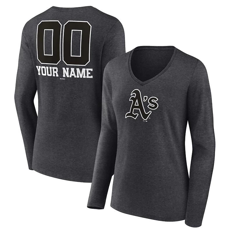 Women's Charcoal Athletics Personalized Monochrome Name & Number Long Sleeve V-Neck T-Shirt