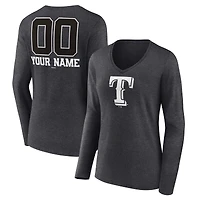 Women's Charcoal Texas Rangers Personalized Monochrome Name & Number Long Sleeve V-Neck T-Shirt