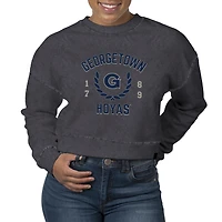 Women's Uscape Apparel  Black Georgetown Hoyas Laurels Fleece Crop Pullover Sweatshirt