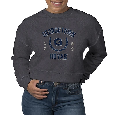 Women's Uscape Apparel  Black Georgetown Hoyas Laurels Fleece Crop Pullover Sweatshirt