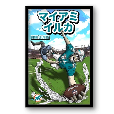 Miami Dolphins 14" x 20" Framed Anime Art Print