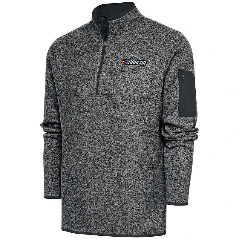 Men's Antigua Heather Charcoal NASCAR Big & Tall Tribute Quarter-Zip Pullover Top