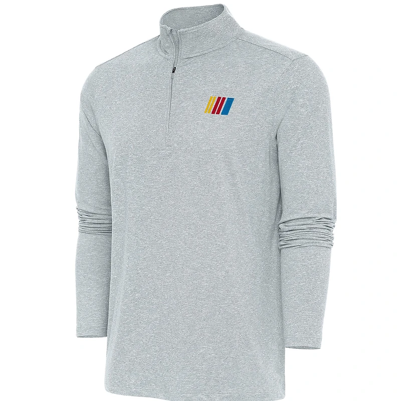 Men's Antigua Heather Gray NASCAR Hunk Quarter-Zip Pullover Top