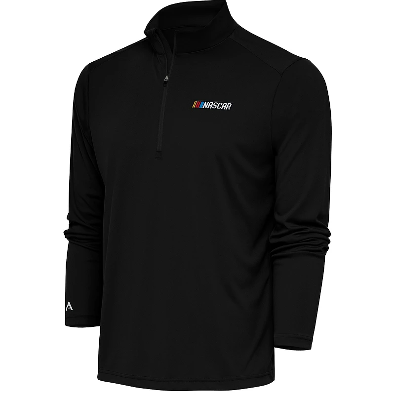 Men's Antigua Black NASCAR Tribute Quarter-Zip Pullover Top