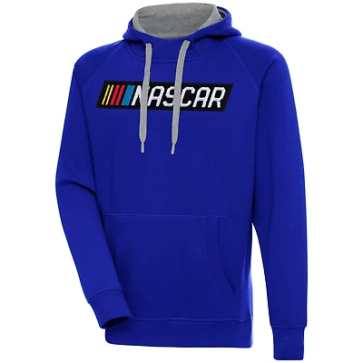 Men's Antigua Royal NASCAR Victory Chenille Pullover Hoodie