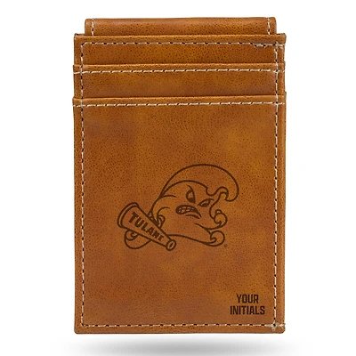 Brown Tulane Green Wave Personalized Front Pocket Wallet