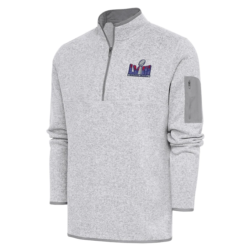 Men's Antigua Heather Gray Super Bowl LVIII Fortune Quarter-Zip Pullover Jacket