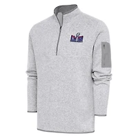 Men's Antigua Heather Gray Super Bowl LVIII Fortune Quarter-Zip Pullover Jacket