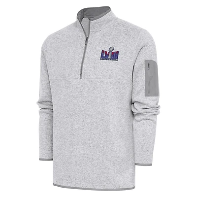 Men's Antigua Heather Gray Super Bowl LVIII Fortune Quarter-Zip Pullover Jacket