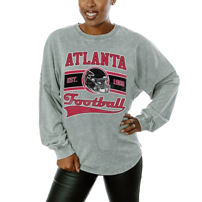 Women's Gameday Couture  Gray Atlanta Falcons  Snow Wash Oversized Long Sleeve T-Shirt