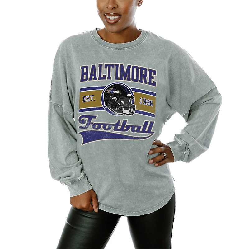 Women's Gameday Couture  Gray Baltimore Ravens  Snow Wash Oversized Long Sleeve T-Shirt