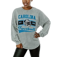 Women's Gameday Couture  Gray Carolina Panthers  Snow Wash Oversized Long Sleeve T-Shirt