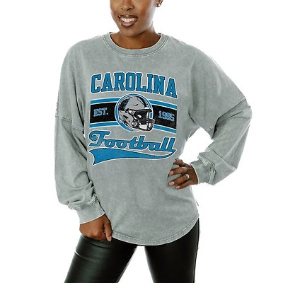 Women's Gameday Couture  Gray Carolina Panthers  Snow Wash Oversized Long Sleeve T-Shirt
