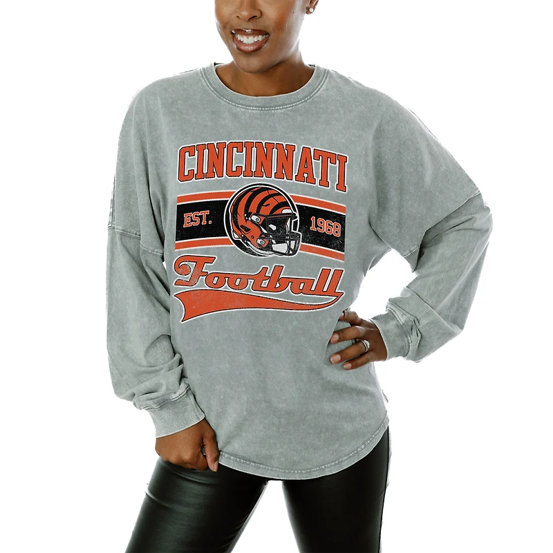 Women's Gameday Couture  Gray Cincinnati Bengals  Snow Wash Oversized Long Sleeve T-Shirt