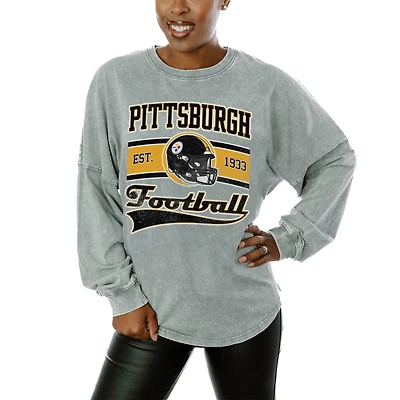 Women's Gameday Couture Gray Pittsburgh Steelers Snow Wash Oversized Long Sleeve T-Shirt