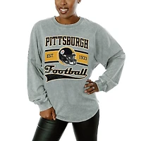 Women's Gameday Couture  Gray Pittsburgh Steelers  Snow Wash Oversized Long Sleeve T-Shirt