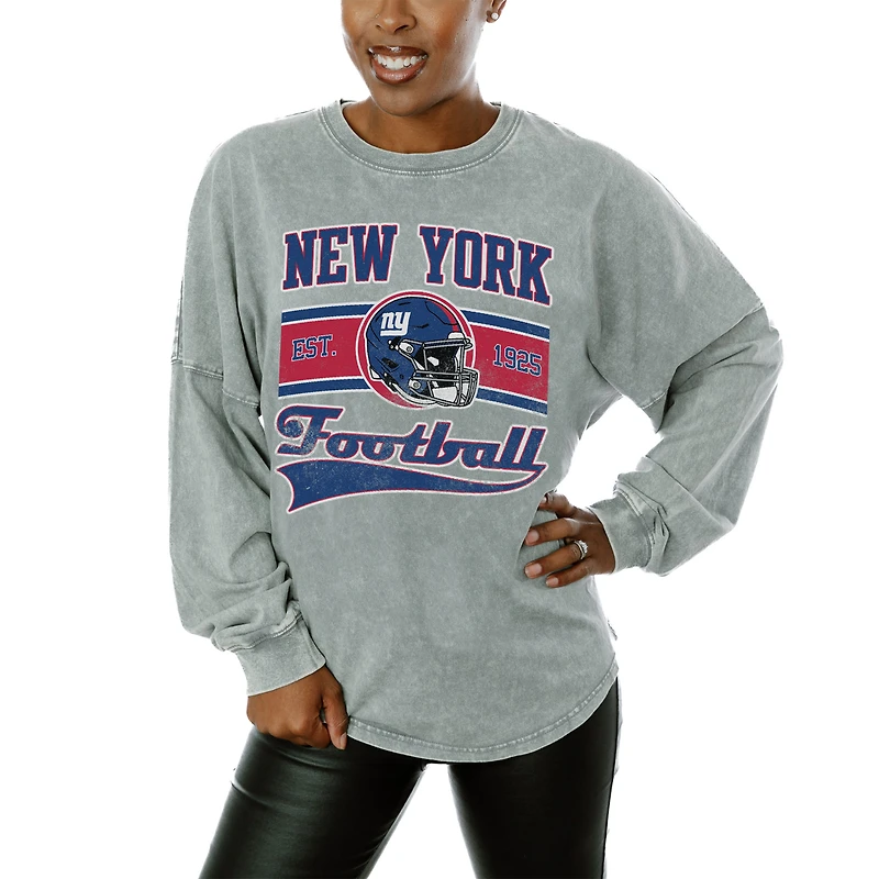 Women's Gameday Couture  Gray New York Giants  Snow Wash Oversized Long Sleeve T-Shirt