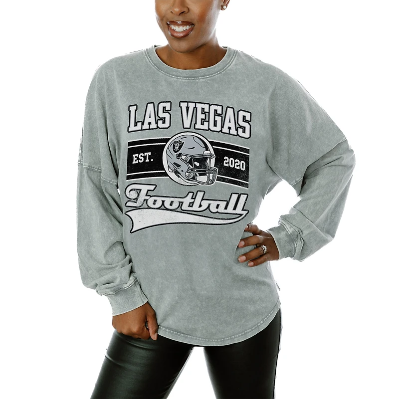 Women's Gameday Couture Gray Las Vegas Raiders Snow Wash Oversized Long Sleeve T-Shirt