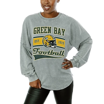 Women's Gameday Couture  Gray Green Bay Packers  Snow Wash Oversized Long Sleeve T-Shirt