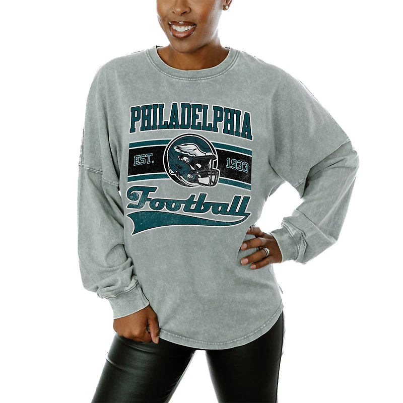 Women's Gameday Couture Gray Philadelphia Eagles Snow Wash Oversized Long Sleeve T-Shirt