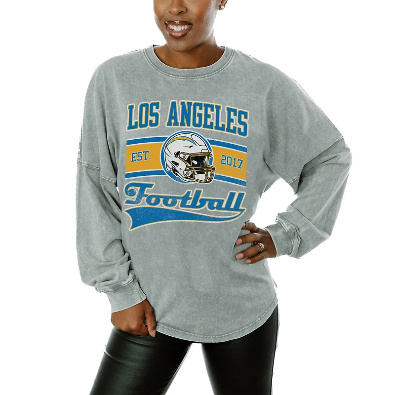 Women's Gameday Couture Gray Los Angeles Chargers Snow Wash Oversized Long Sleeve T-Shirt