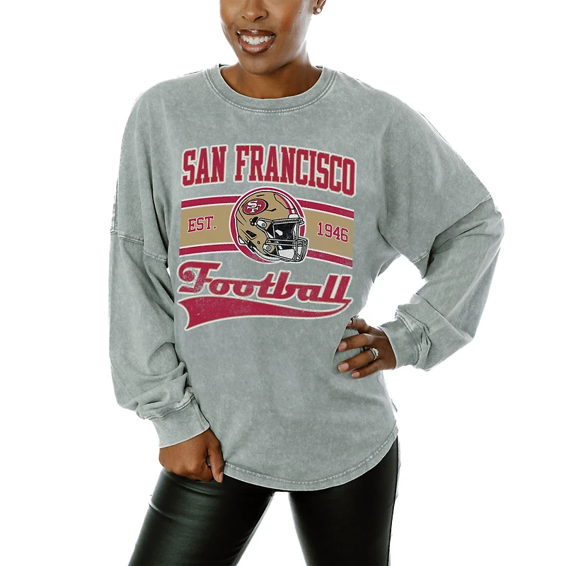 Women's Gameday Couture Gray San Francisco 49ers Snow Wash Oversized Long Sleeve T-Shirt