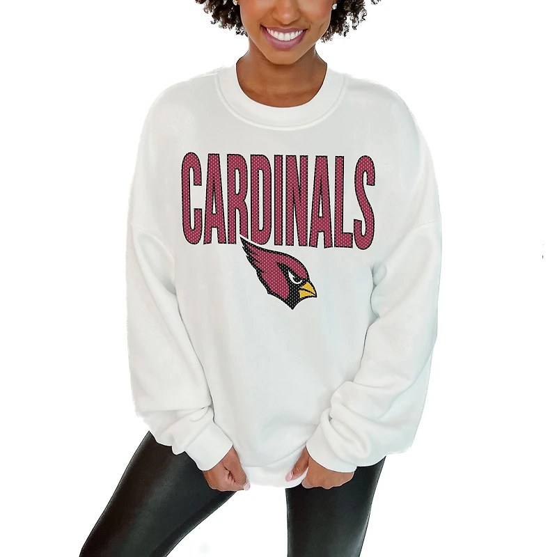 Women's Gameday Couture White Arizona Cardinals Just Go With It Oversized Long Sleeve Crewneck Sweatshirt
