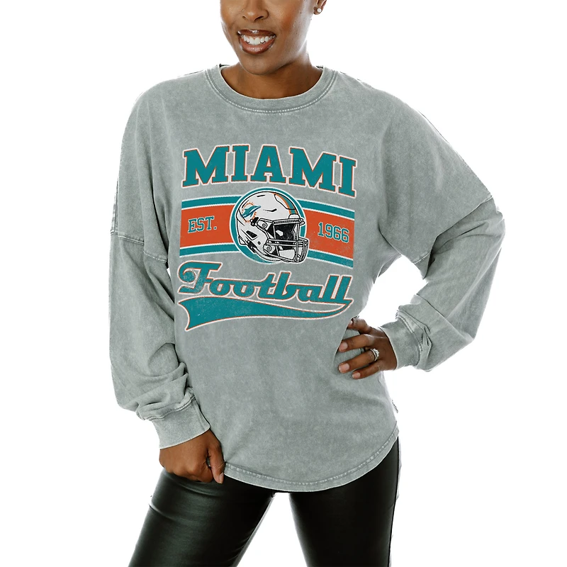 Women's Gameday Couture Gray Miami Dolphins Snow Wash Oversized Long Sleeve T-Shirt