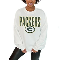 Women's Gameday Couture  White Green Bay Packers  Just Go With It Oversized Long Sleeve Crewneck Sweatshirt