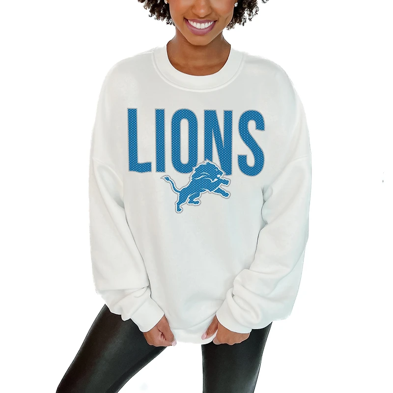 Women's Gameday Couture White Detroit Lions Just Go With It Oversized Long Sleeve Crewneck Sweatshirt