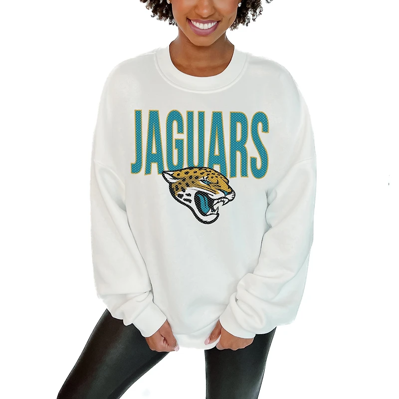 Women's Gameday Couture White Jacksonville Jaguars Just Go With It Oversized Long Sleeve Crewneck Sweatshirt