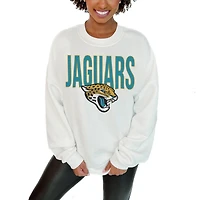 Women's Gameday Couture  White Jacksonville Jaguars  Just Go With It Oversized Long Sleeve Crewneck Sweatshirt