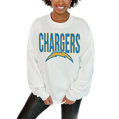 Women's Gameday Couture White Los Angeles Chargers Just Go With It Oversized Long Sleeve Crewneck Sweatshirt