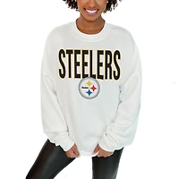 Women's Gameday Couture  White Pittsburgh Steelers  Just Go With It Oversized Long Sleeve Crewneck Sweatshirt
