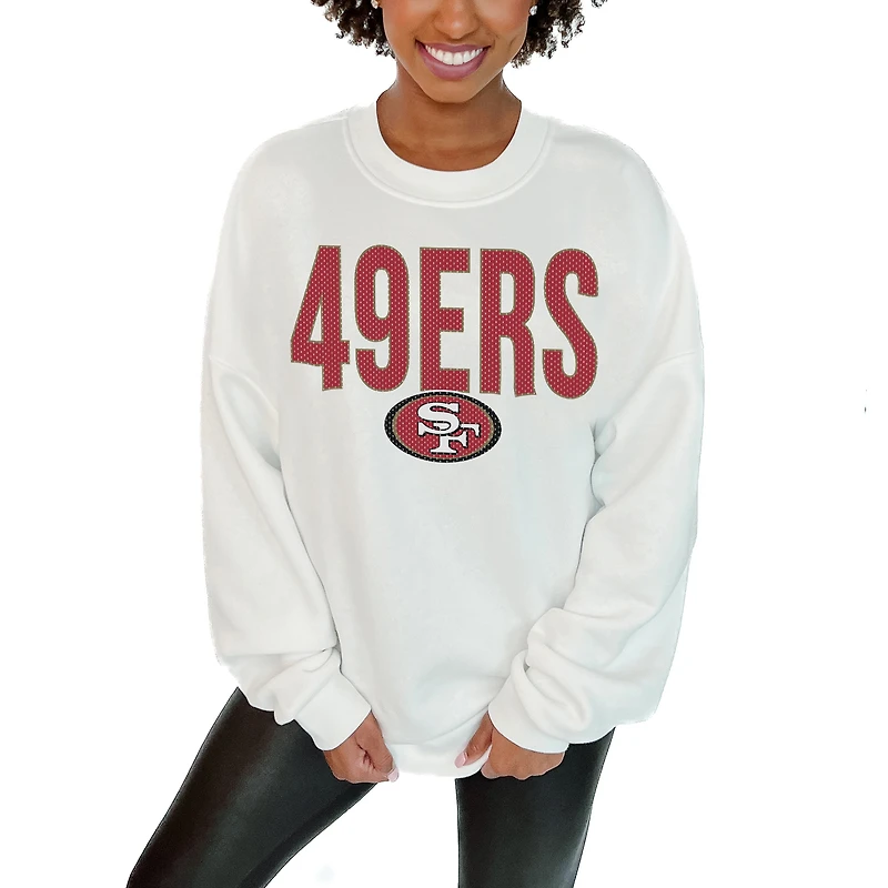 Women's Gameday Couture White San Francisco 49ers Just Go With It Oversized Long Sleeve Crewneck Sweatshirt