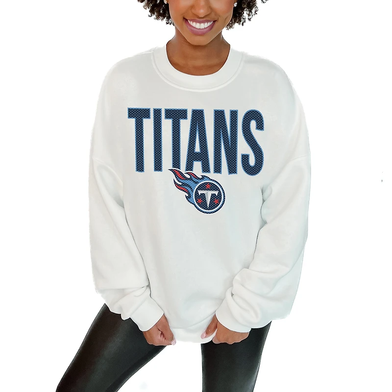 Women's Gameday Couture White Tennessee Titans Just Go With It Oversized Long Sleeve Crewneck Sweatshirt